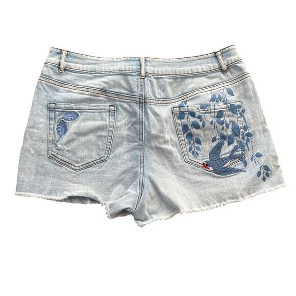Sears R 1893 Roebuck & Co Distressed Jean Denim Shorts 14 Bird Leaf Embroidered - Picture 2 of 10